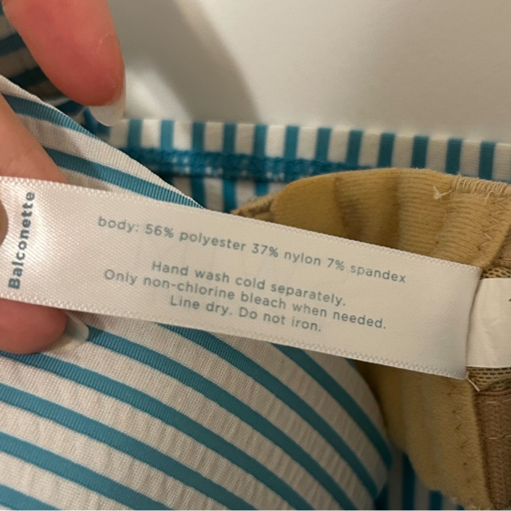 Cacique Swim Balconette Tankini Top 40D Blue White Striped Seersucker Underwire - Picture 6 of 12